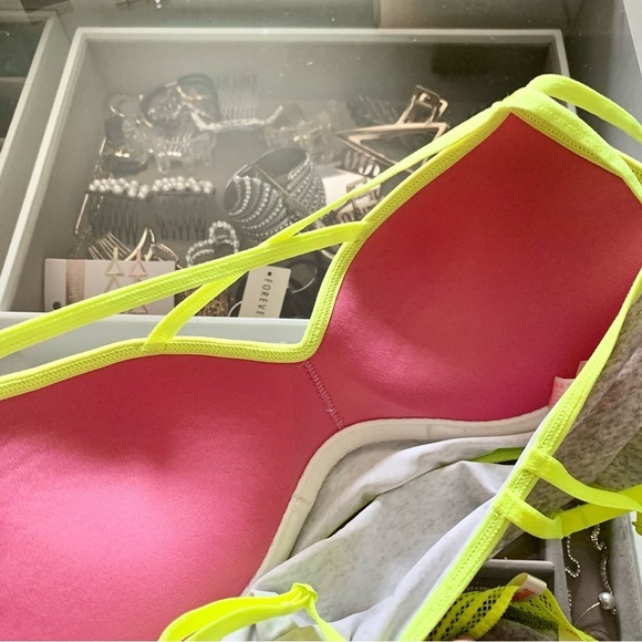 VS Heather Grey Neon Yellow Green Strappy Push-Up Padded Bralette Panty Set - Picture 6 of 14